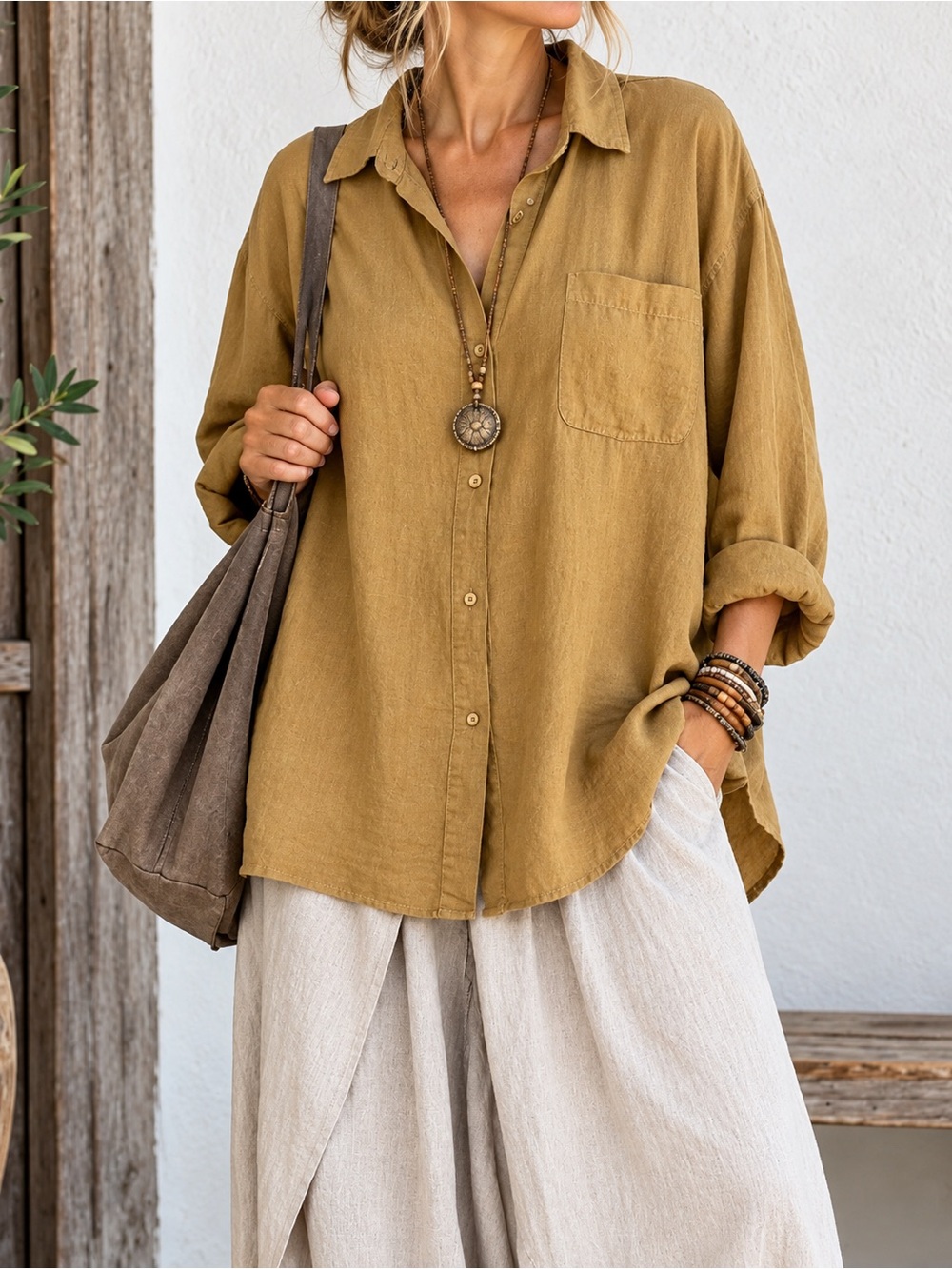 PARACHUTE Button-Front Linen Shirt Mustard M